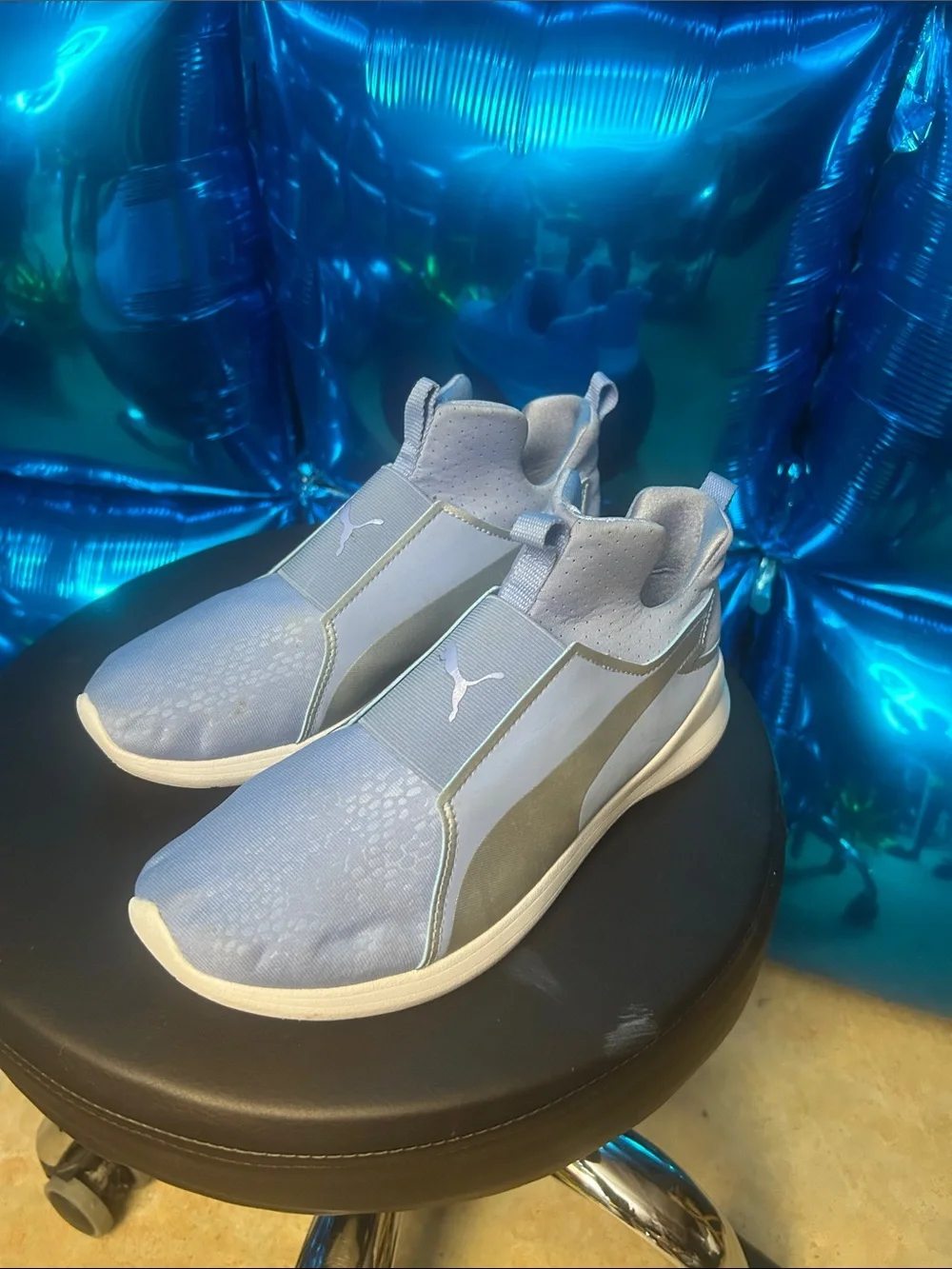 Puma Light Blue and Gray Slip-On Athletic Shoes